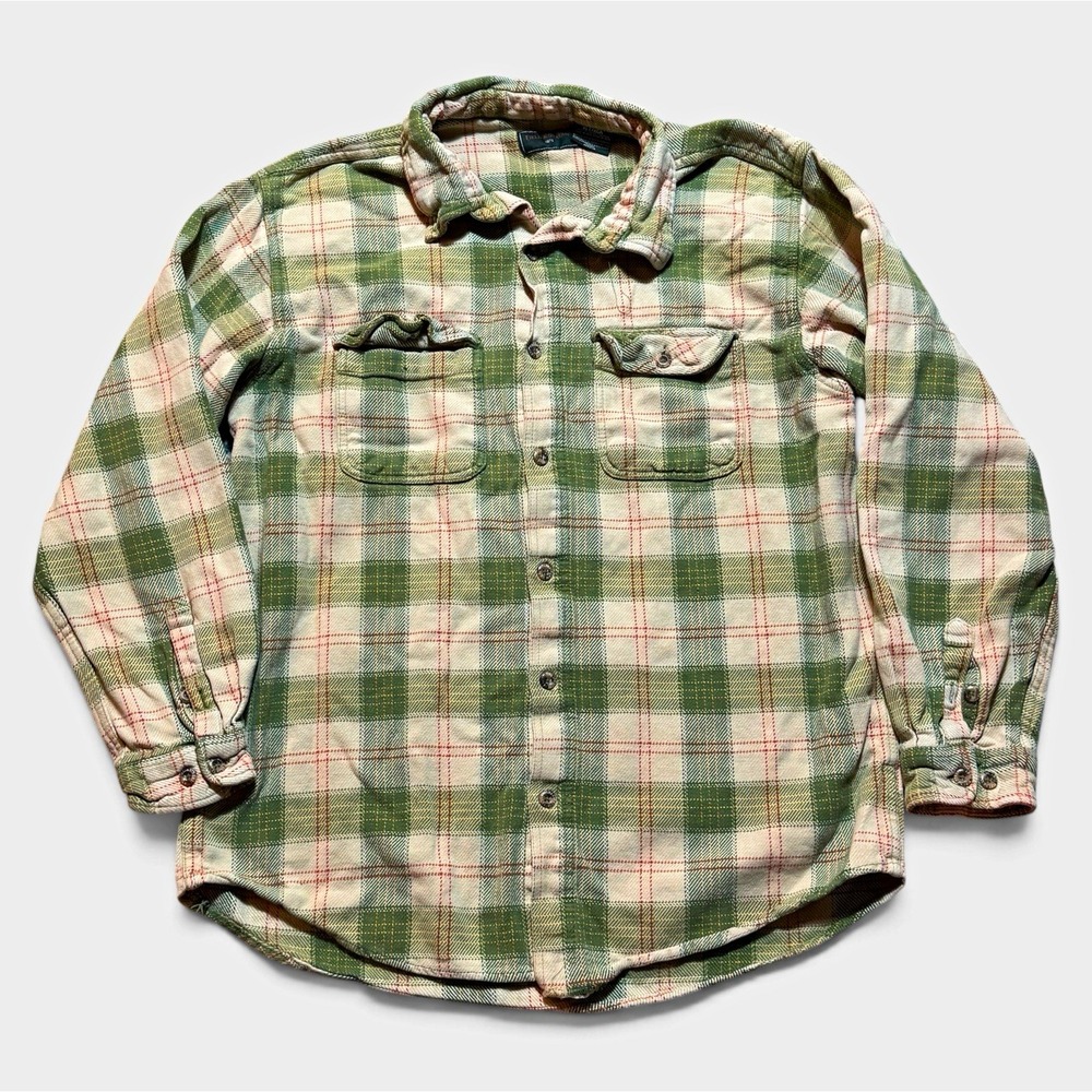 Vintage Flannel Shirt XL Distressed Plaid Faded Grunge Kurt Cobain Workwear Long